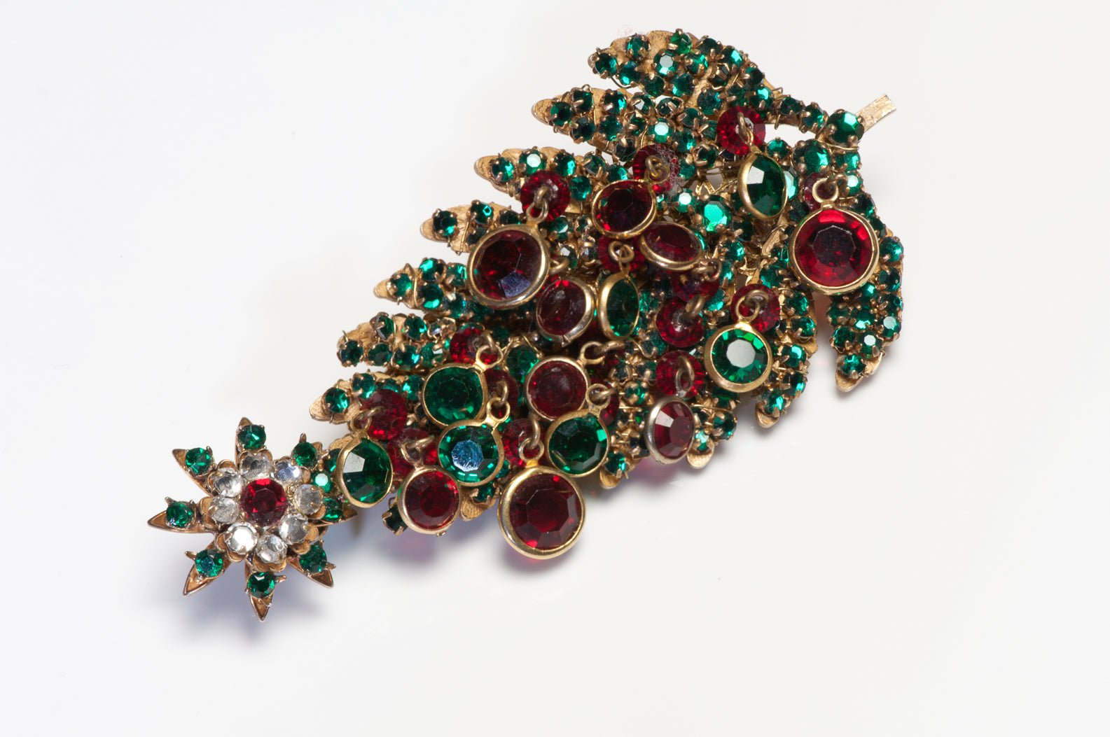 Miriam Haskell 1950’s Green Red Crystal Christmas Tree Brooch