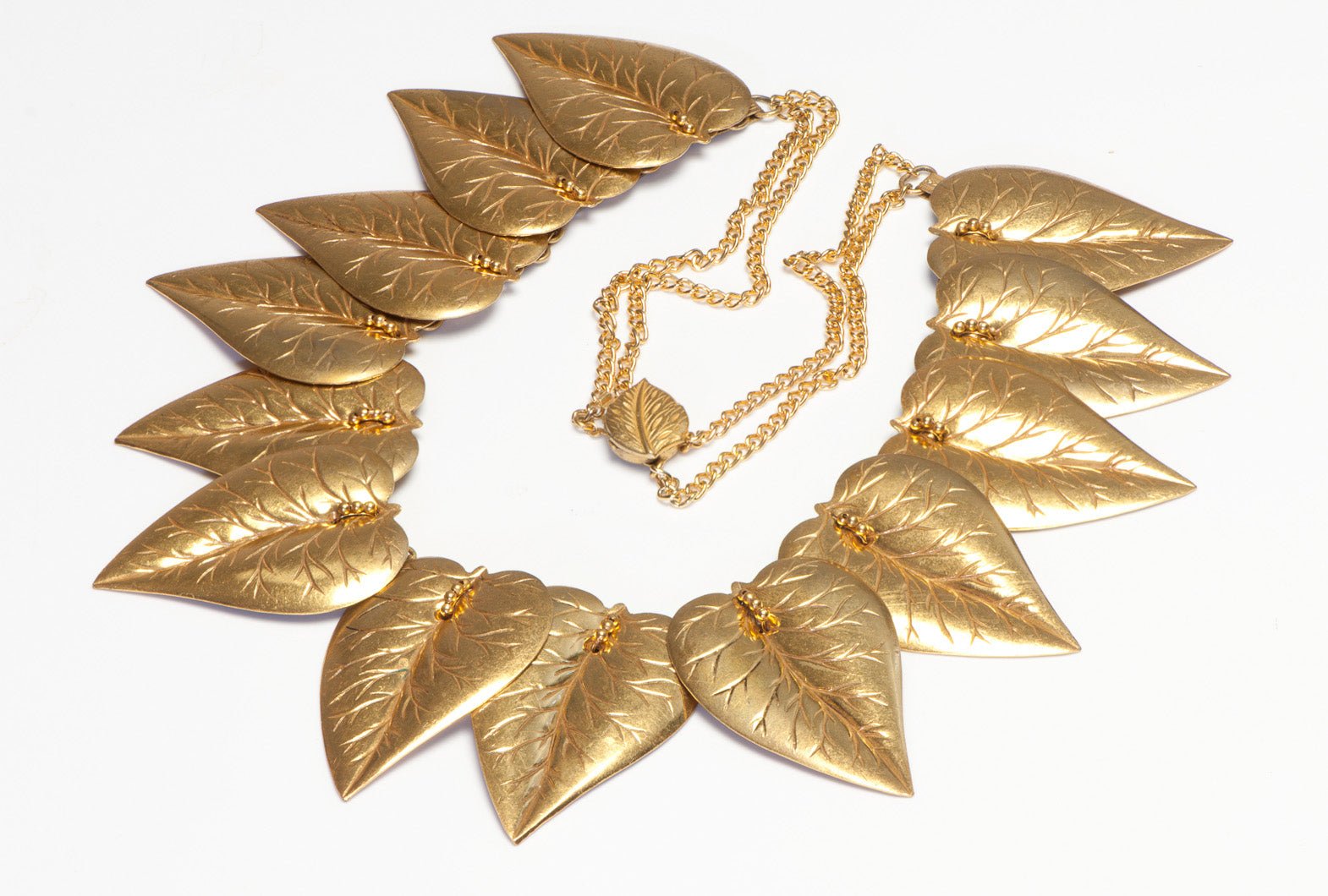 Miriam Haskell 1950's Large Leaf Chain Necklace