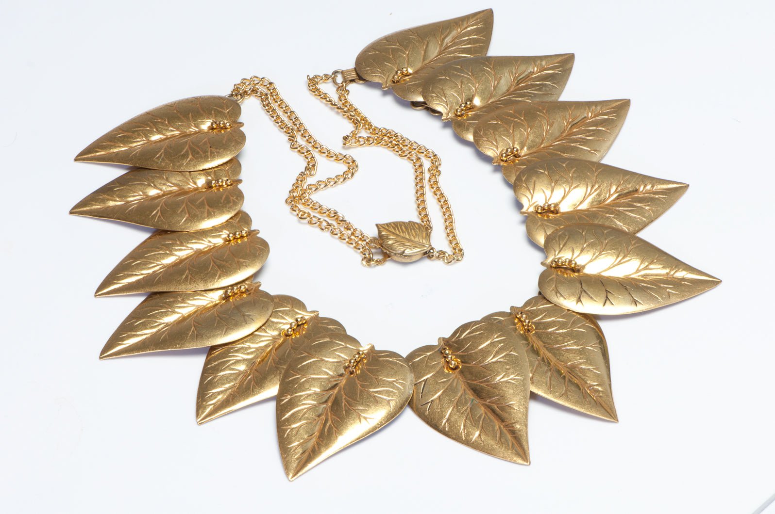 Miriam Haskell 1950's Large Leaf Chain Necklace