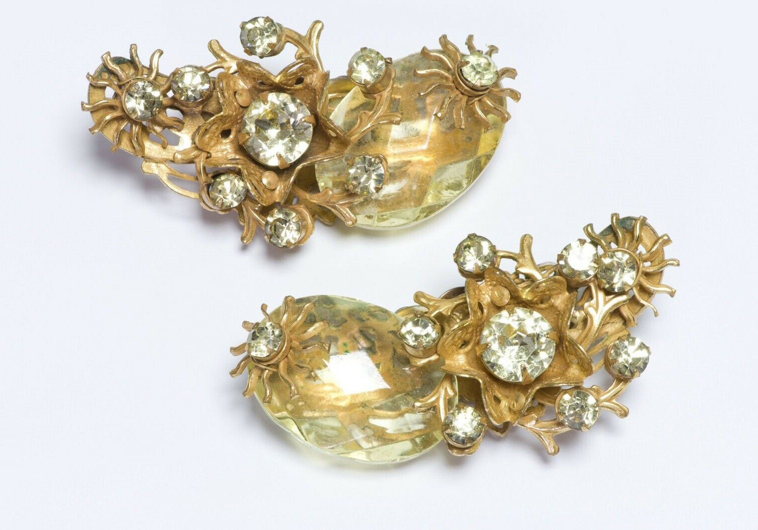Miriam Haskell 1950’s Large Yellow Crystal Flower Ear Cuff Earrings