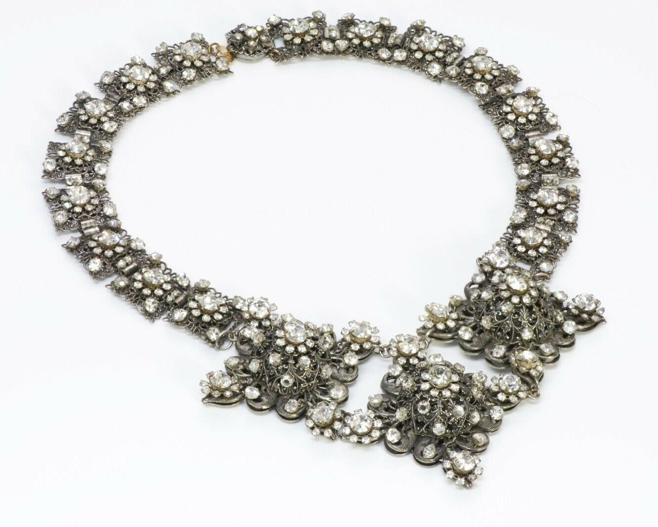 Miriam Haskell 1950’s Victorian Style Crystal Filigree Necklace