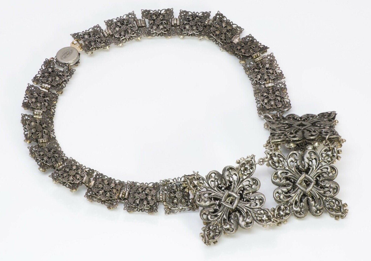 Miriam Haskell 1950’s Victorian Style Crystal Filigree Necklace