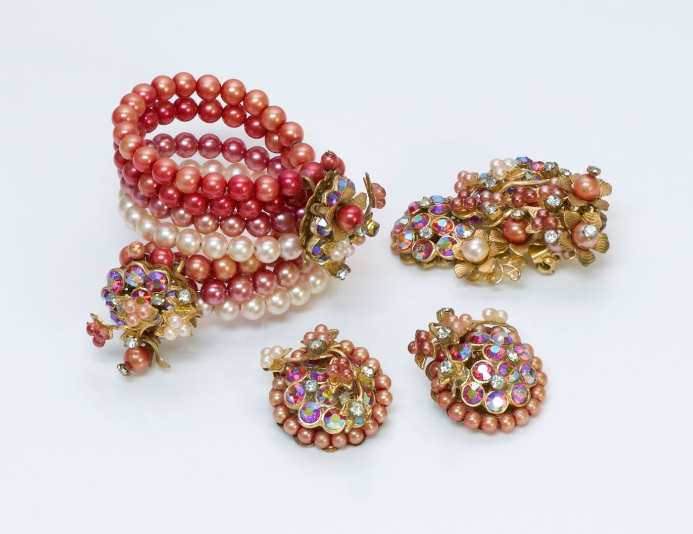 Miriam Haskell Bracelet Earrings Brooch Set - DSF Antique Jewelry