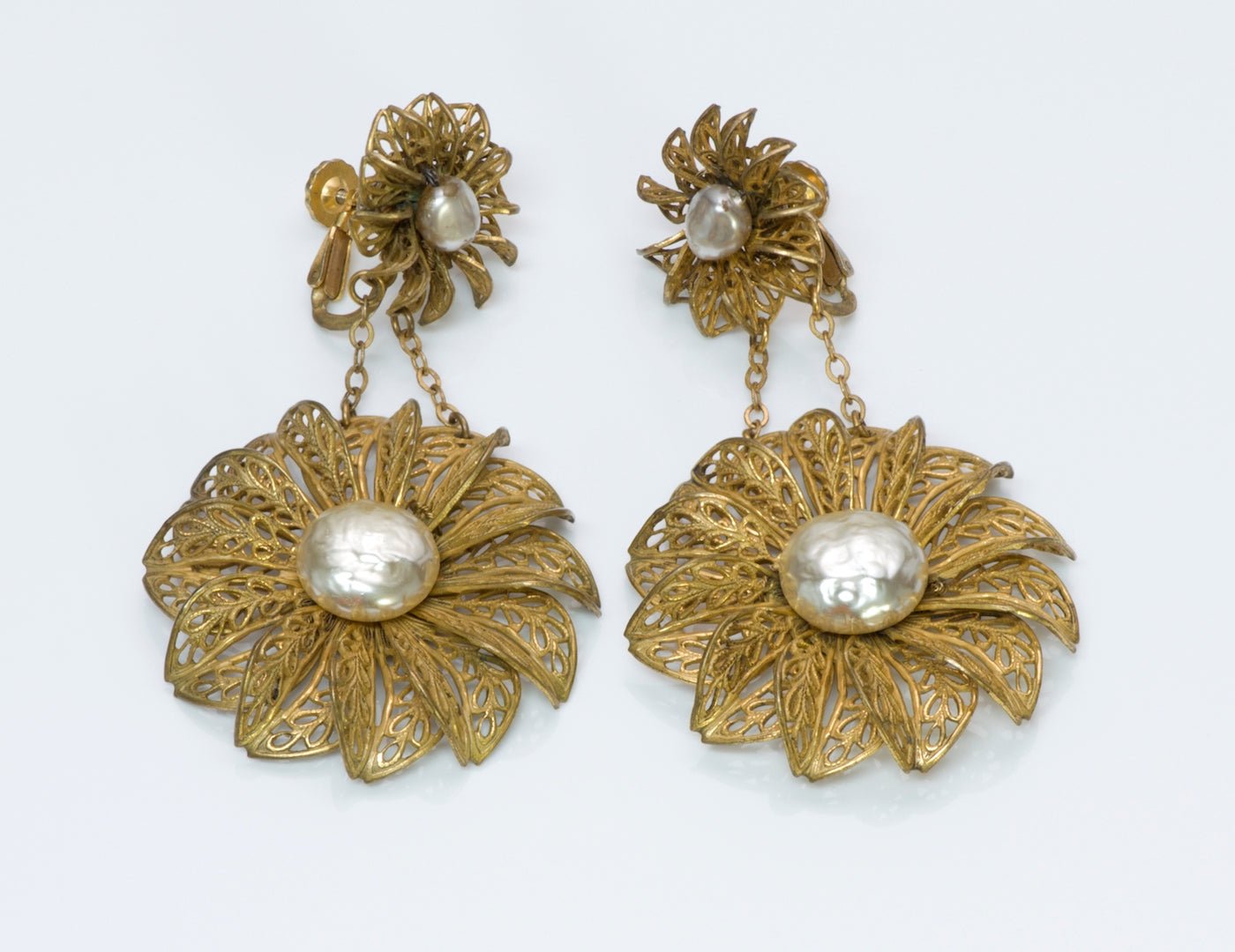 Miriam Haskell Filigree Pearl Earrings