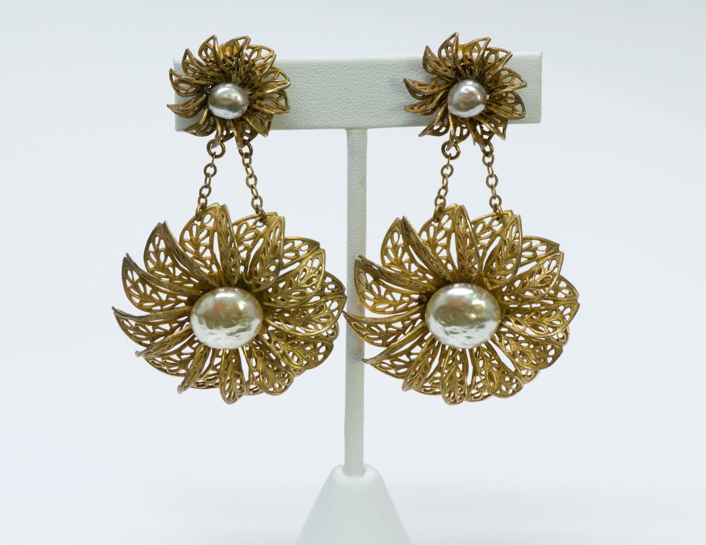 Miriam Haskell Filigree Pearl Earrings - DSF Antique Jewelry
