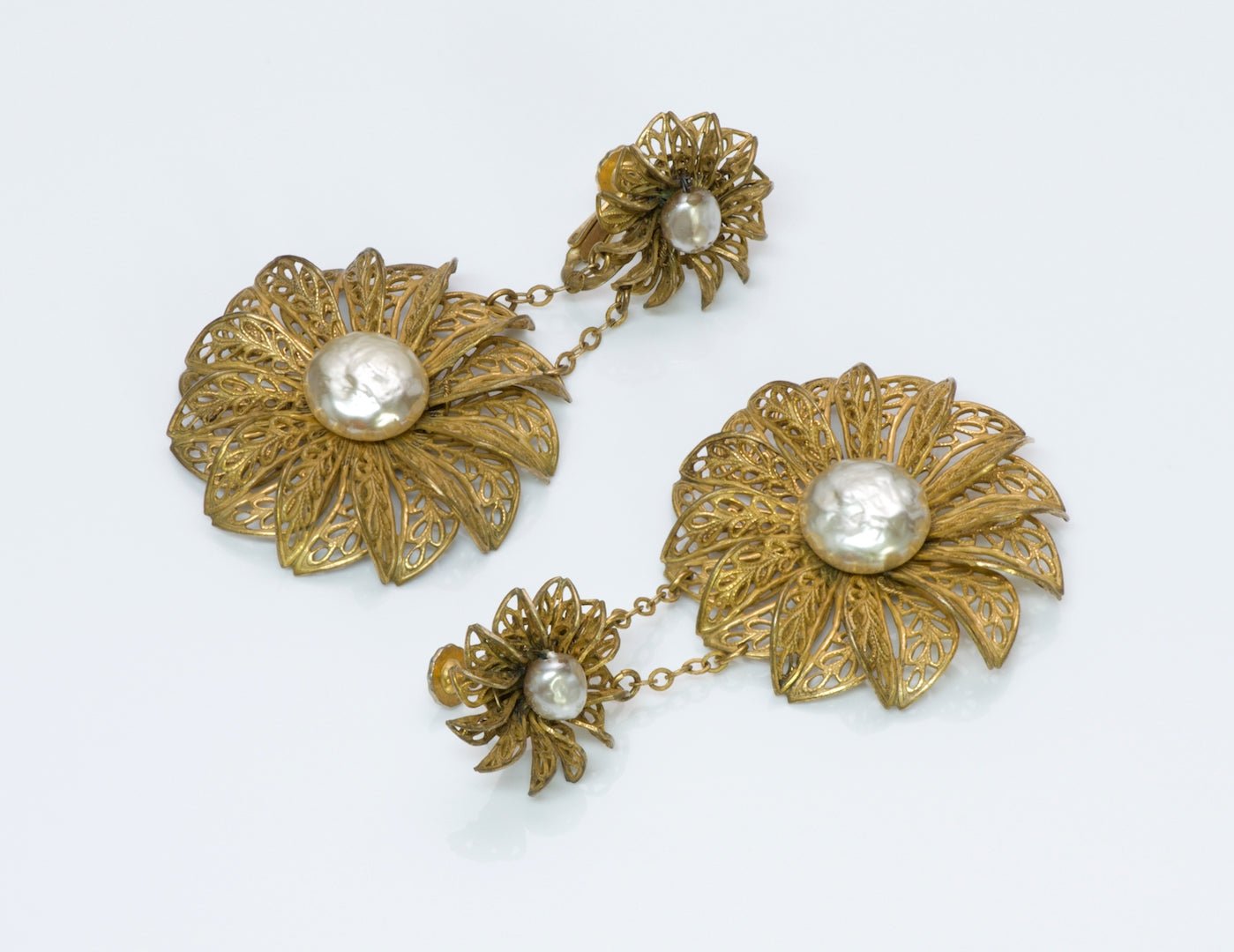 Miriam Haskell Filigree Pearl Earrings