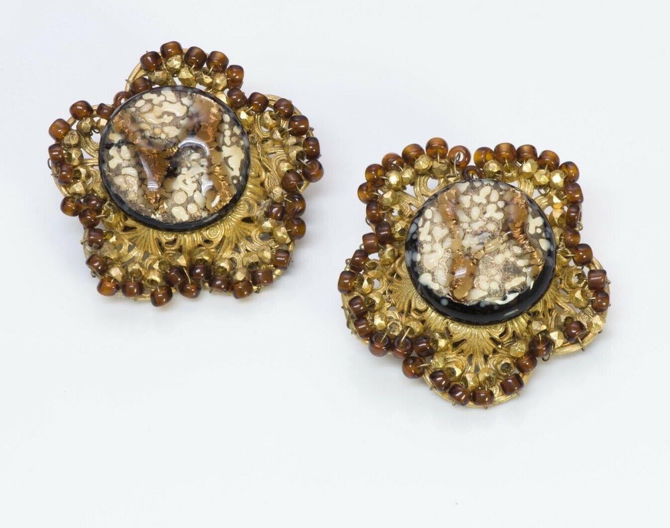Miriam Haskell Gripoix 1950’s Glass Beads Brooch Earrings Set