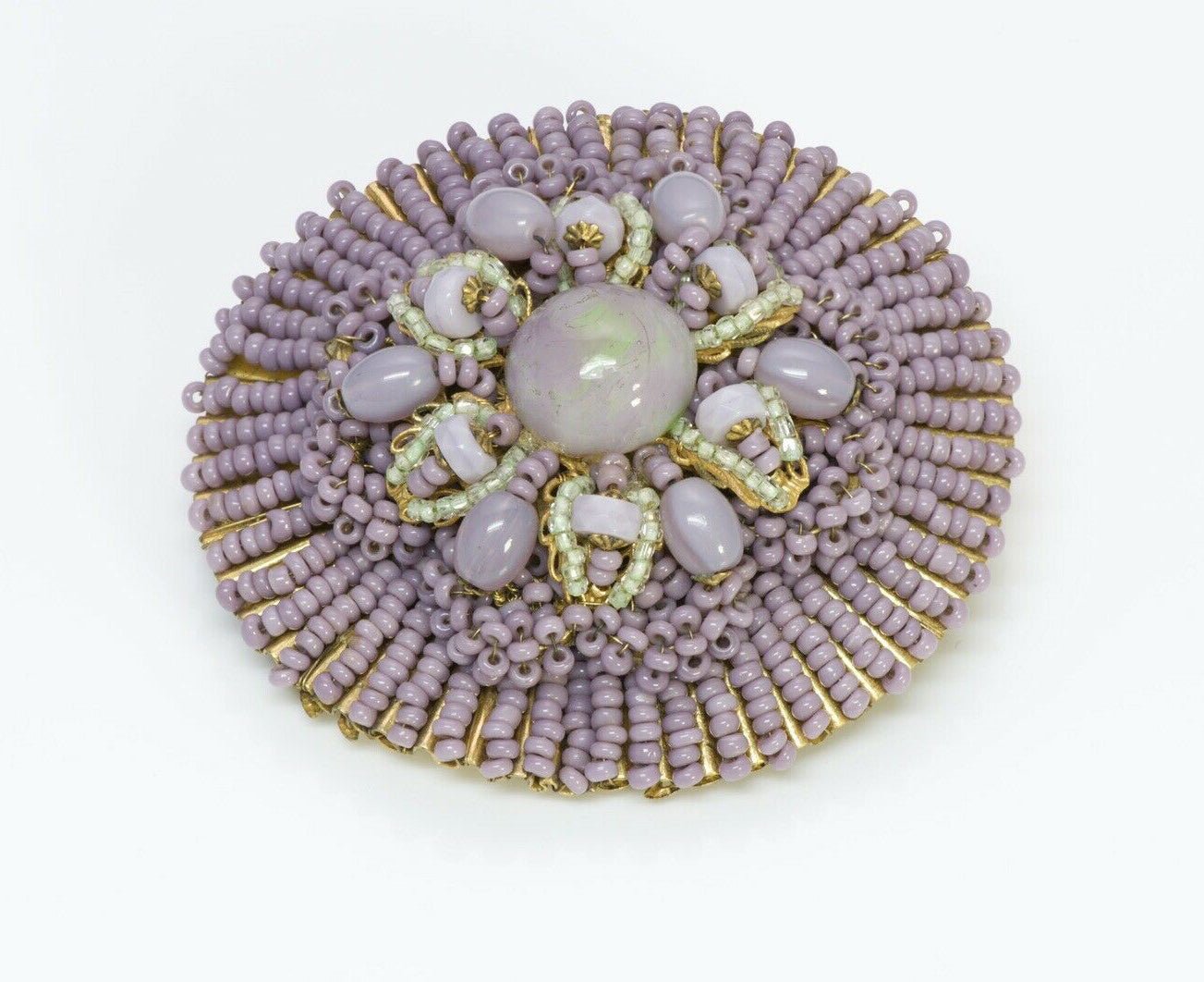 Miriam Haskell Gripoix 1950’s Purple Glass Flower Brooch Earrings