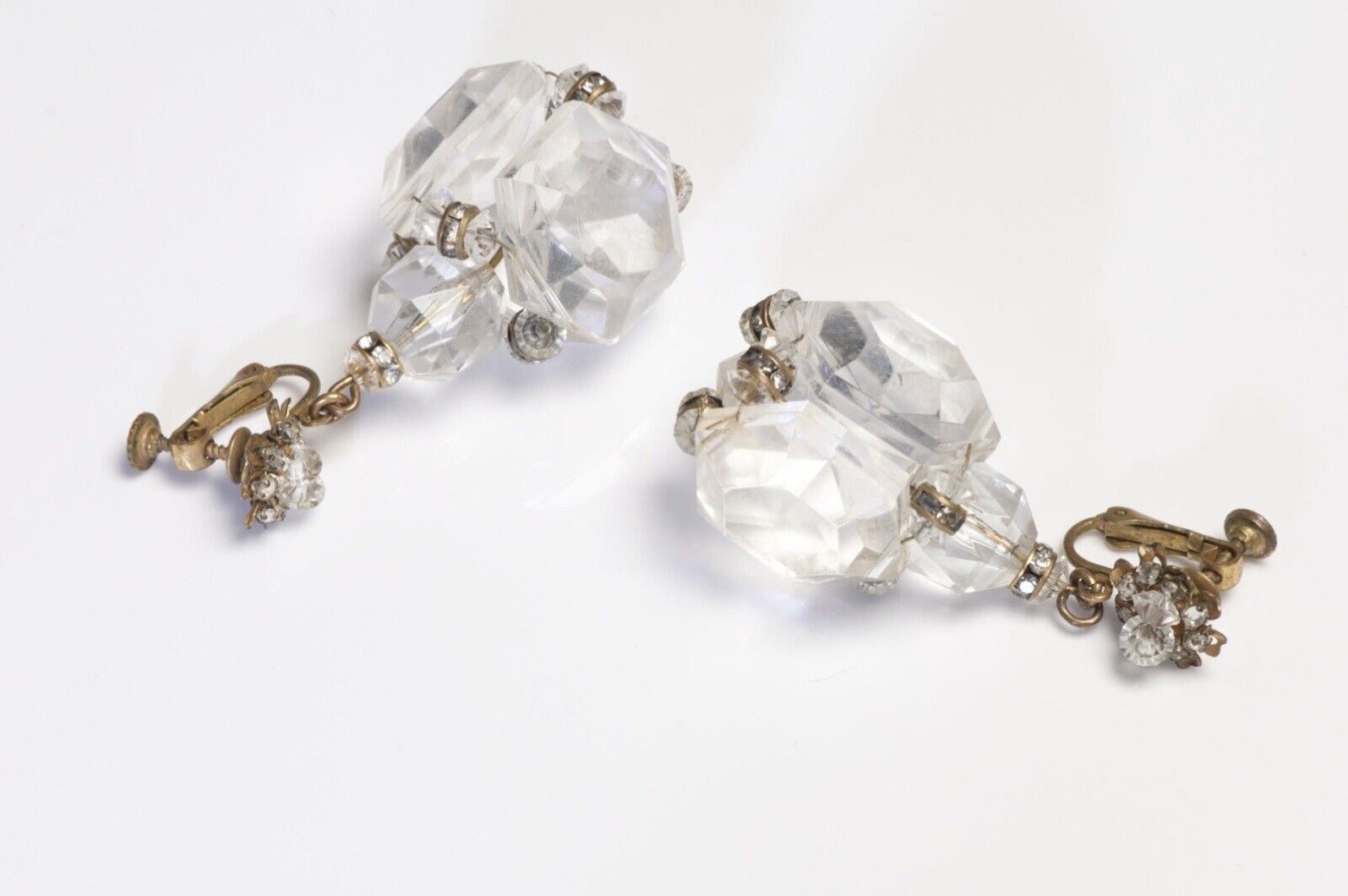 Miriam Haskell Long Lucite Crystal Beads Drop Earrings