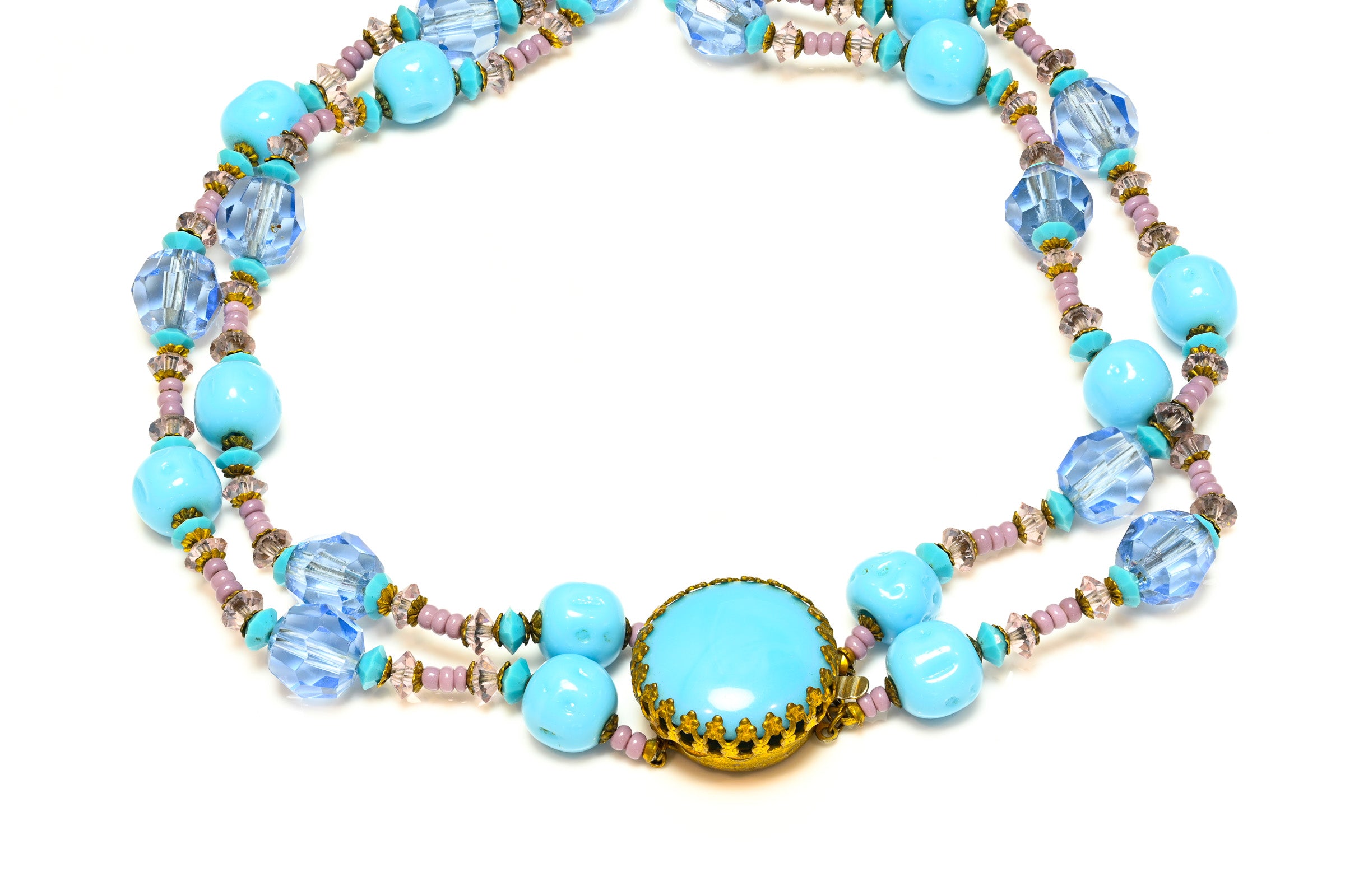 Vintage 1950's Miriam Haskell Blue Purple Glass Beads Sautoir Necklace 2