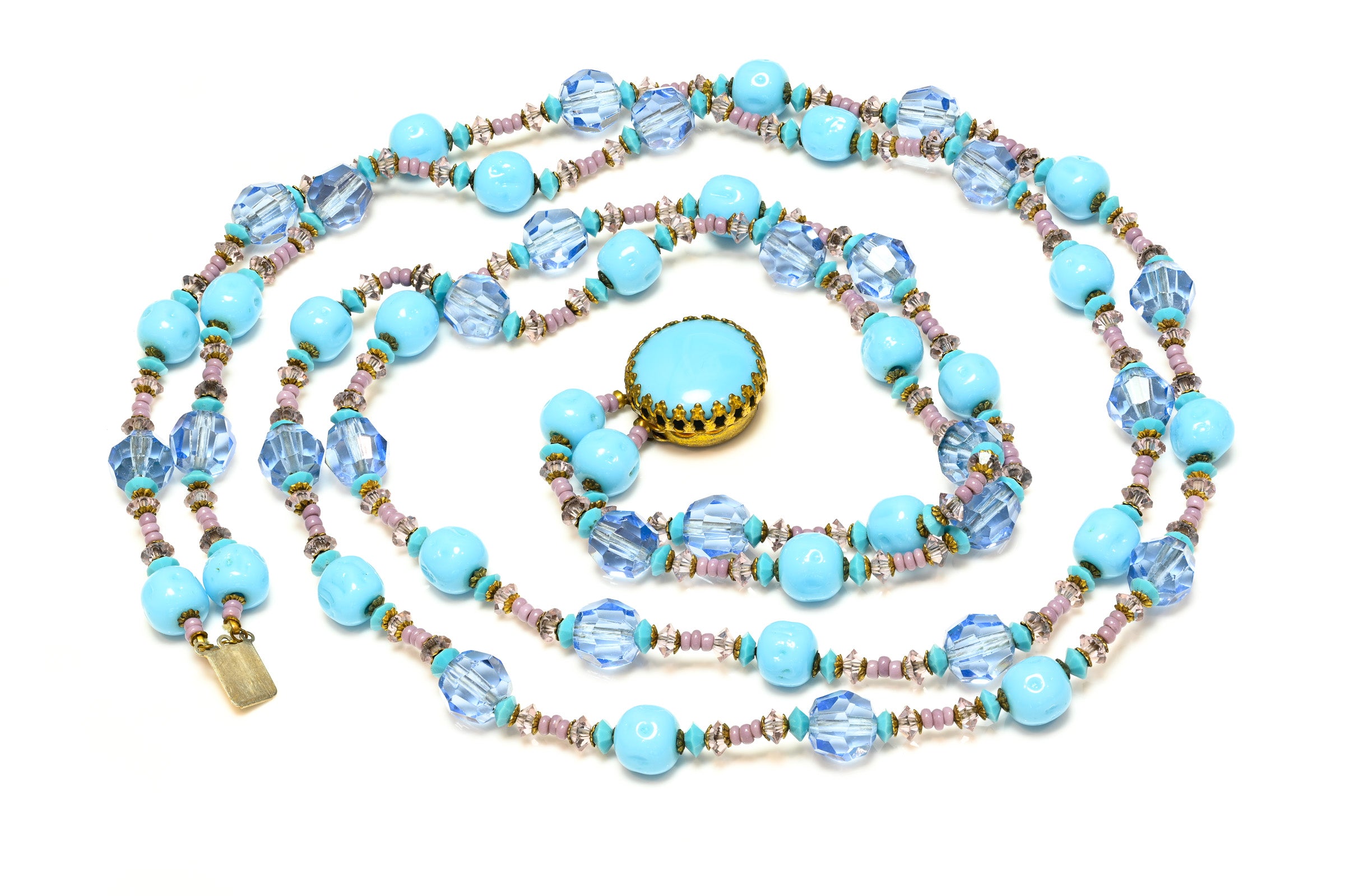 Vintage 1950's Miriam Haskell Blue Purple Glass Beads Sautoir Necklace 1