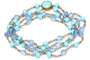 Vintage 1950's Miriam Haskell Blue Purple Glass Beads Sautoir Necklace
