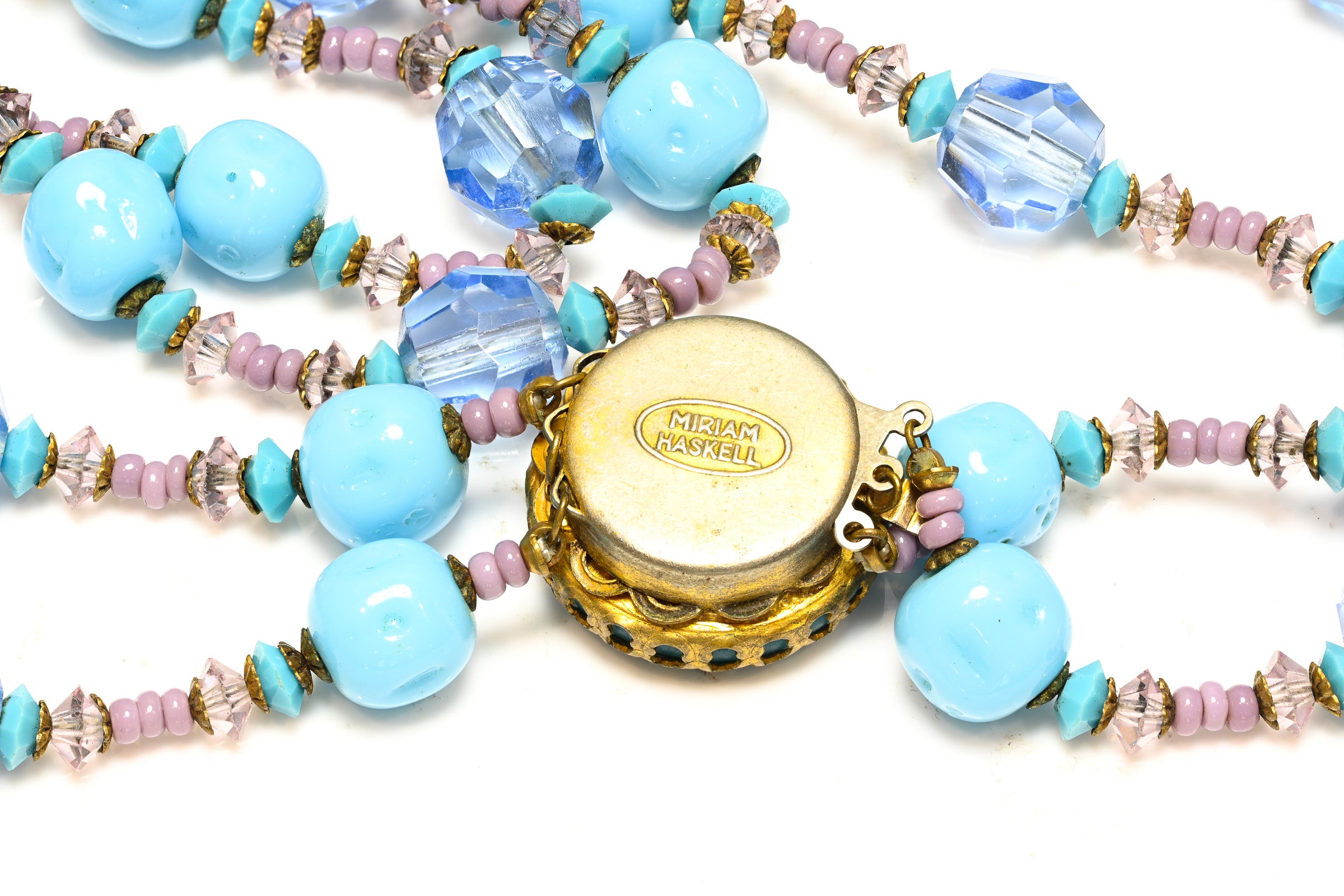 Vintage 1950's Miriam Haskell Blue Purple Glass Beads Sautoir Necklace 3