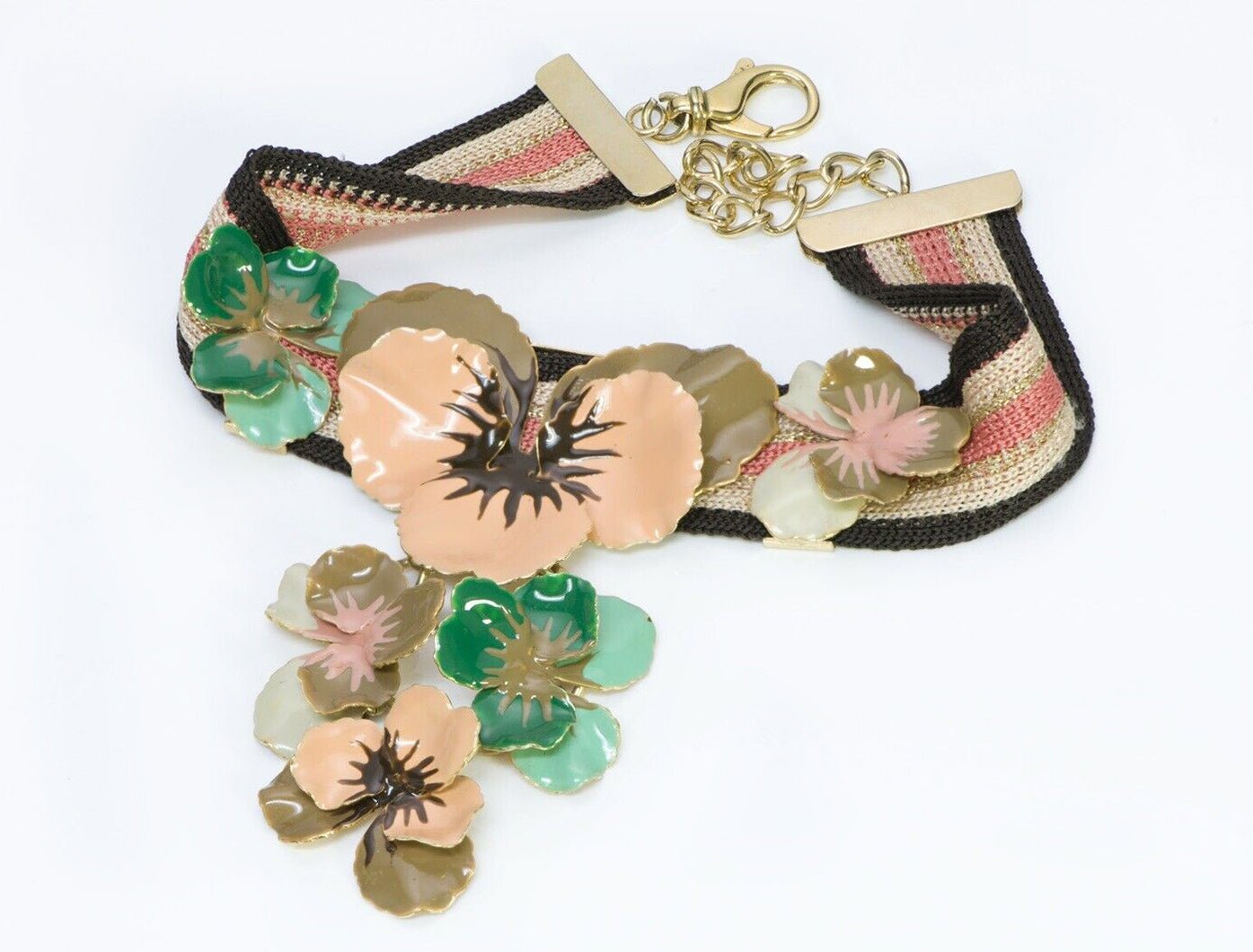 MISSONI Multi Color Enamel Pansy Flower Choker Necklace