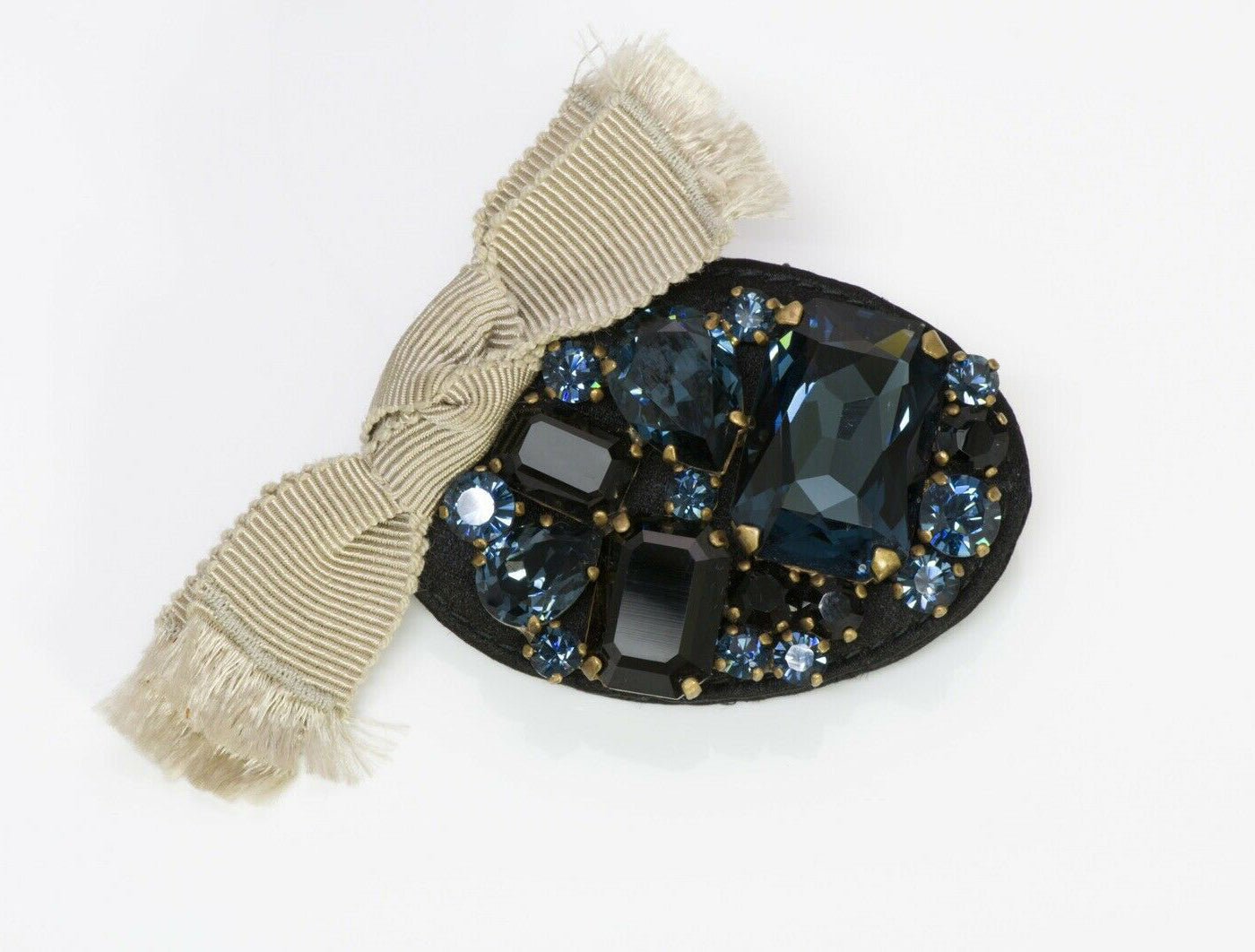 Miu Miu by Prada Blue Crystal Ribbon Brooch