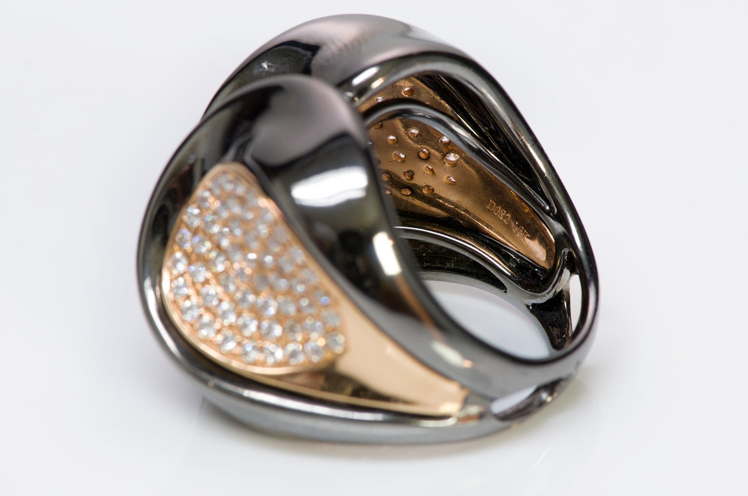 Modernist Oxidized 18K Yellow Gold Diamond Ring
