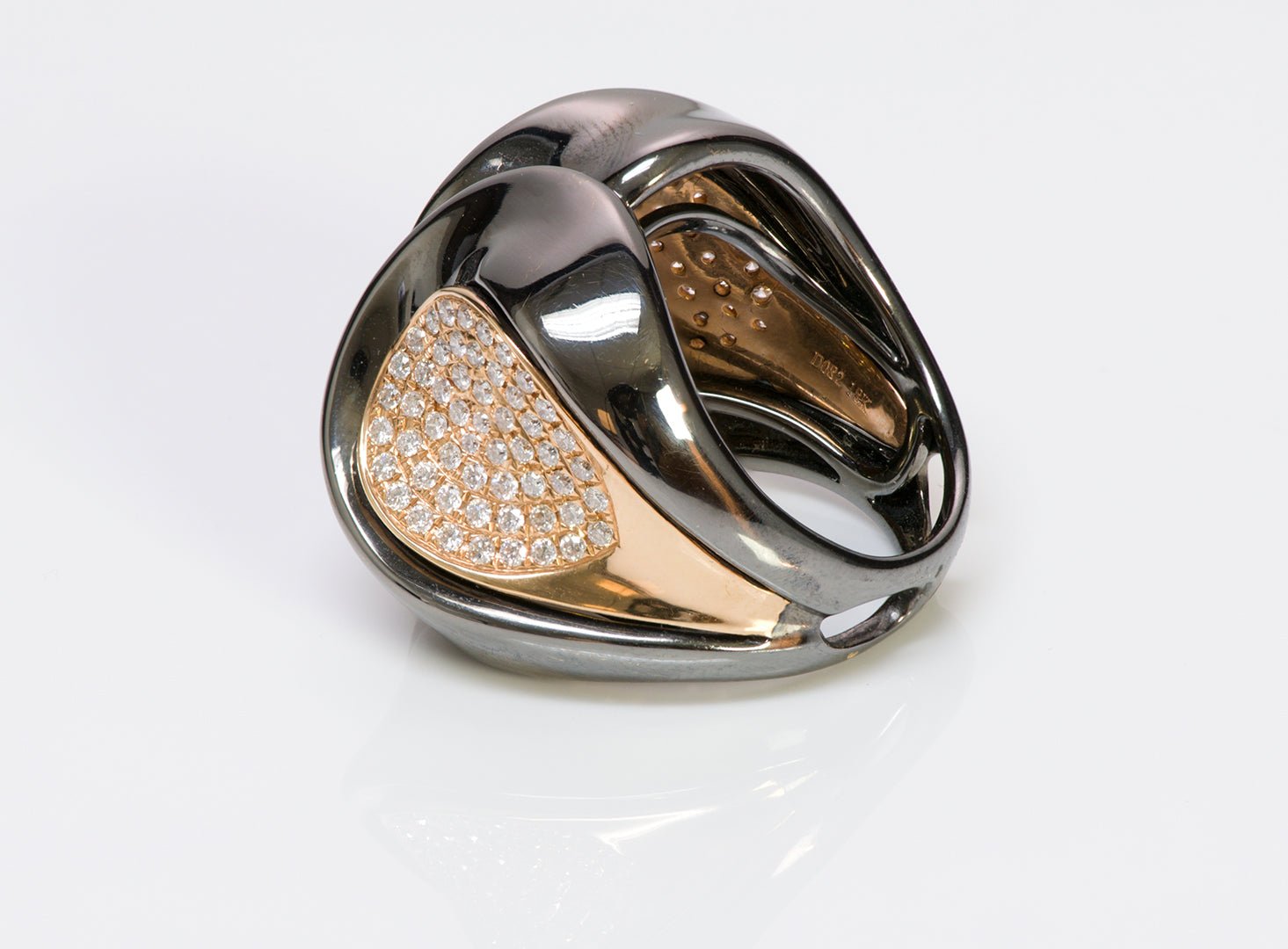 Modernist Oxidized 18K Yellow Gold Diamond Ring