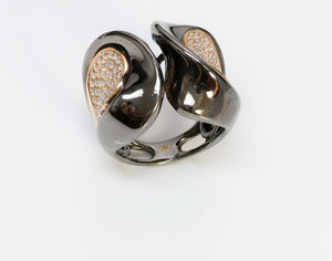 Modernist Oxidized 18K Yellow Gold Diamond Ring