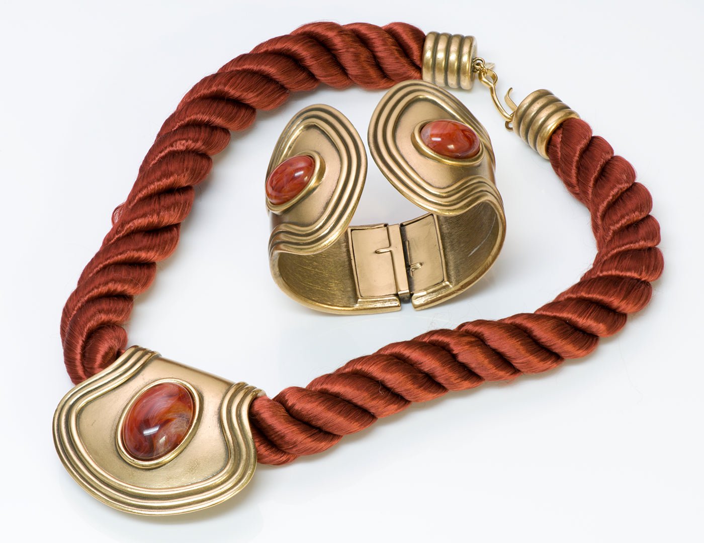 Monet Etruscan Revival Rope Necklace Cuff Bracelet