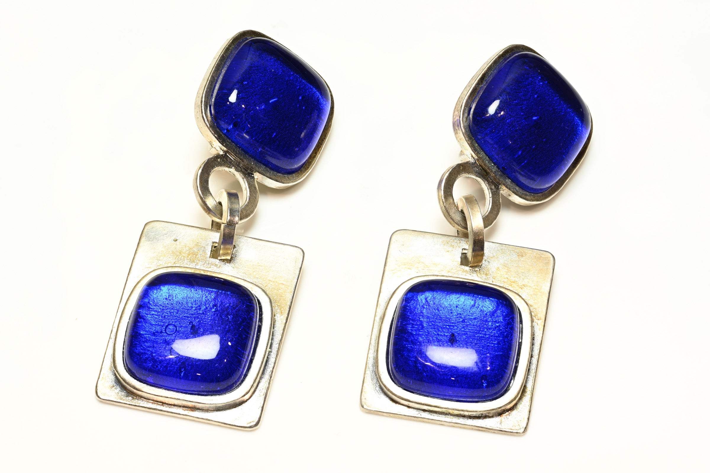Vintage Claude Montana for Claire Deve Paris Blue Glass Earrings