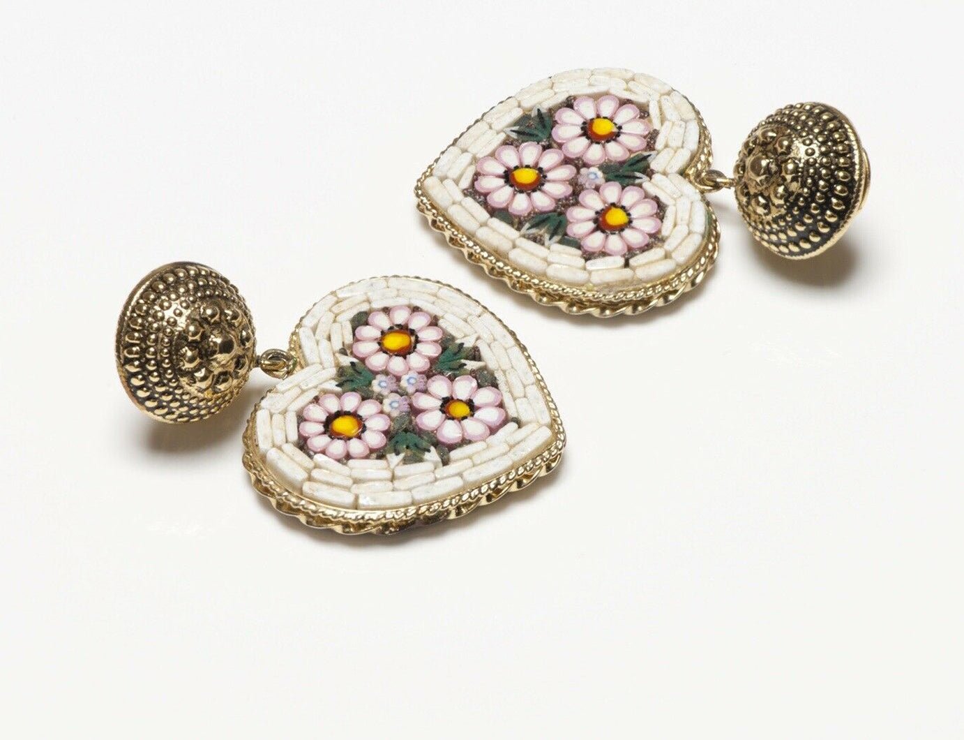 MOSCHINO Long Gold Plated Mosaic Flower Heart Earrings
