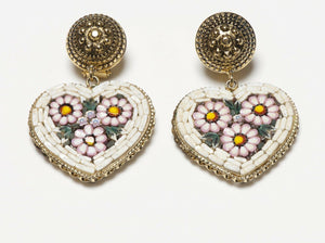 MOSCHINO Long Gold Plated Mosaic Flower Heart Earrings