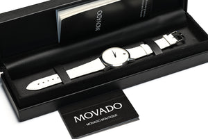 Movado Museum White Dial White Leather Strap Wrist Watch