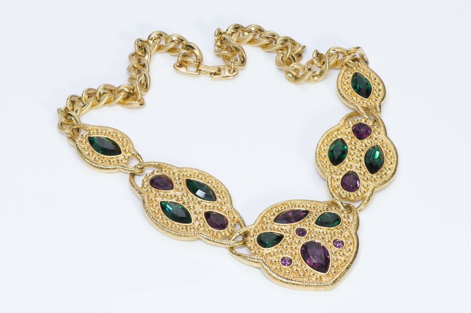 NAPIER Couture 1990’s Green Purple Crystal Earrings Necklace Set