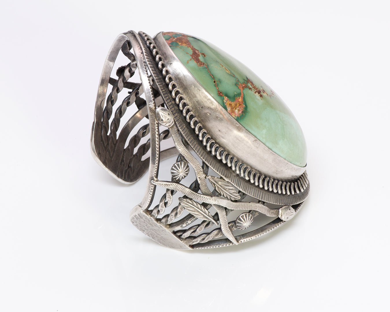 Native American Indian Silver Snake Turquoise Cuff Bracelet