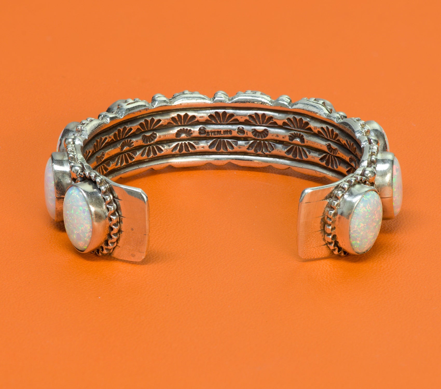 Native American Opal Sterling Silver Vintage Cuff Bracelet