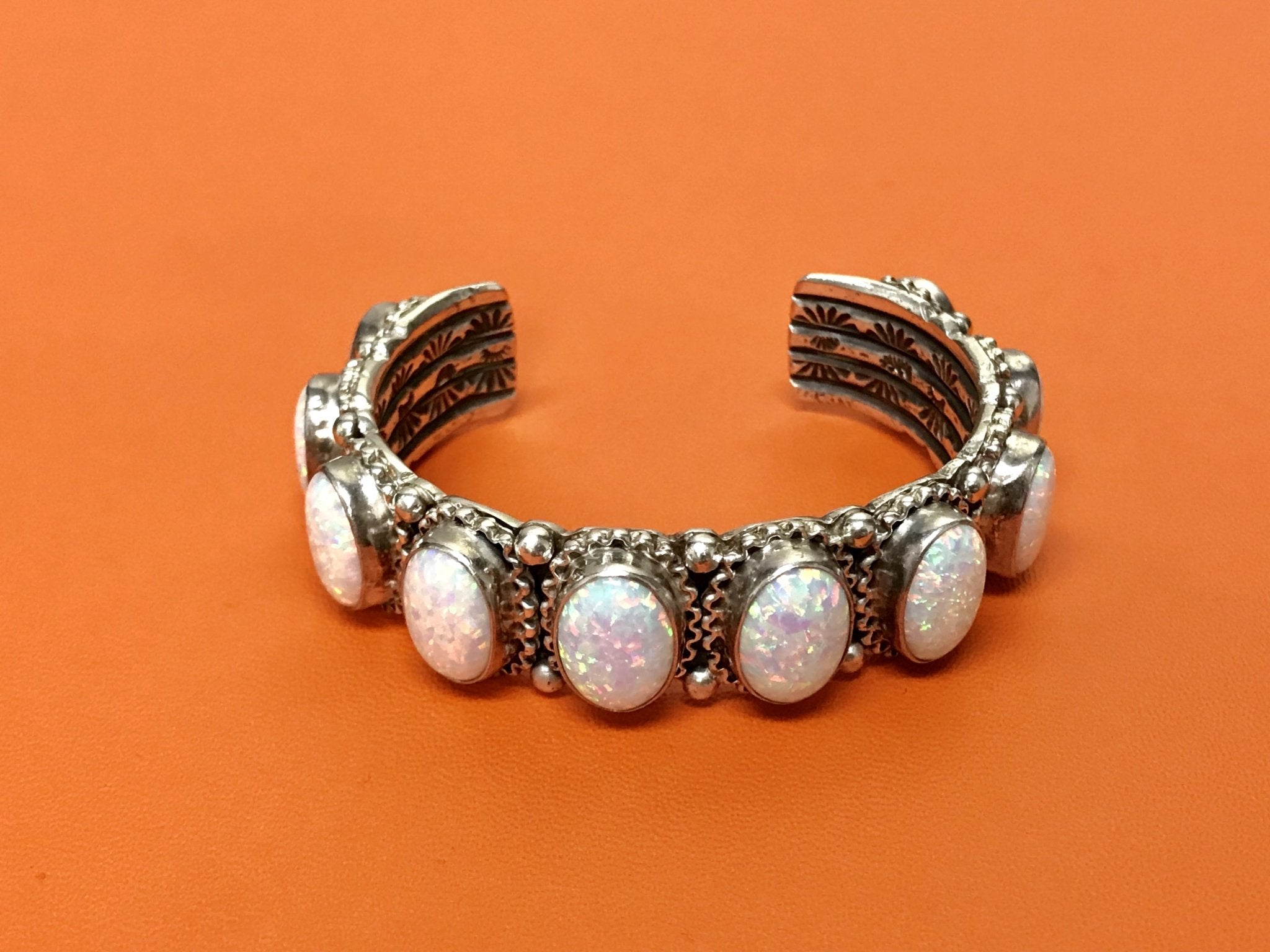 Native American Opal Sterling Silver Vintage Cuff Bracelet