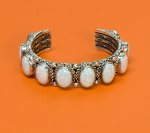 Native American Opal Sterling Silver Vintage Cuff Bracelet