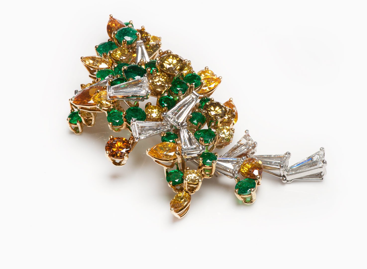 Natural Fancy Diamond Emerald Modernist Brooch