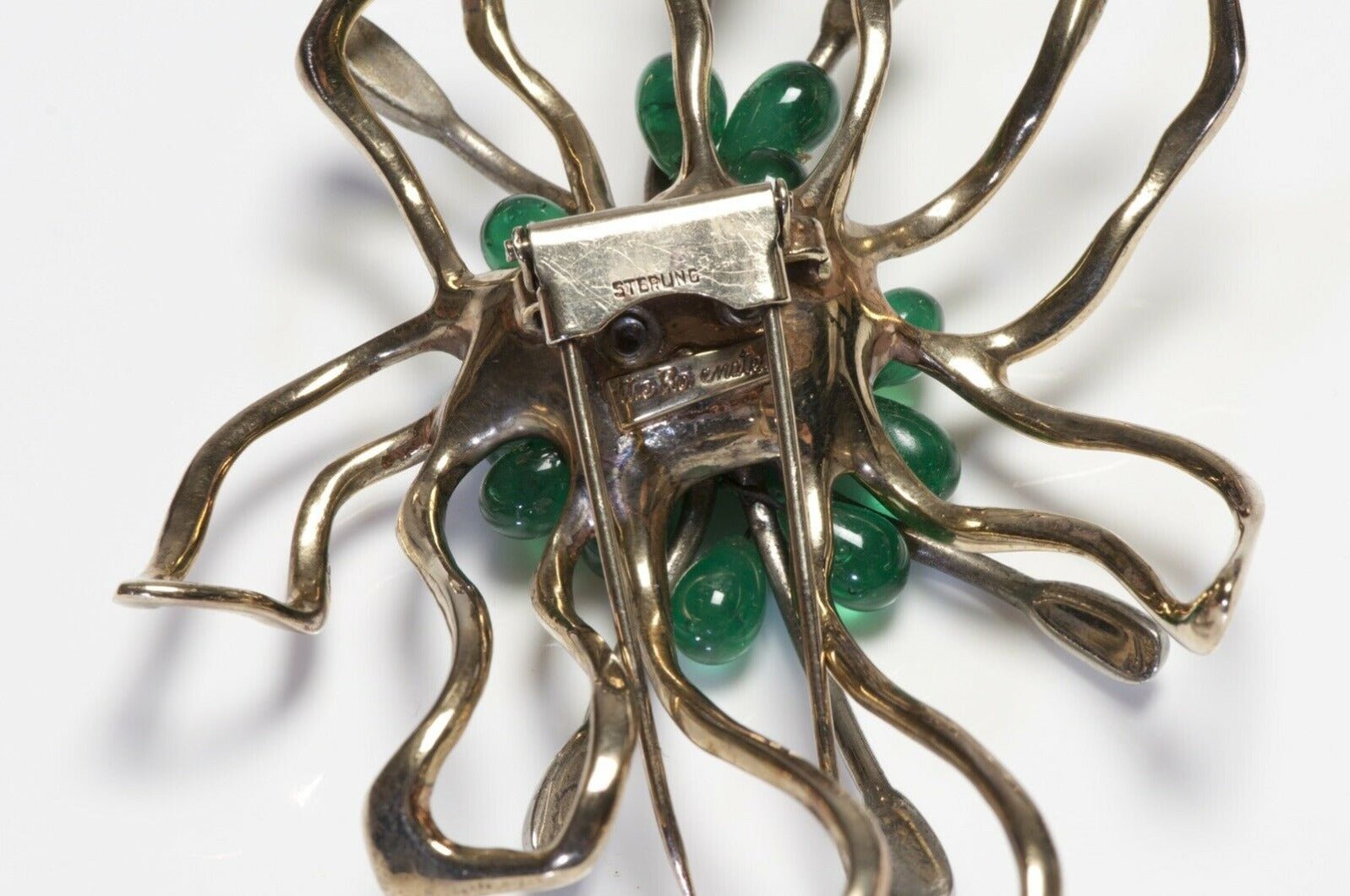 Nettie Rosenstein Sterling Silver Green Glass Crystal Flower Brooch