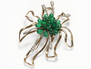 Nettie Rosenstein Sterling Silver Green Glass Crystal Flower Brooch