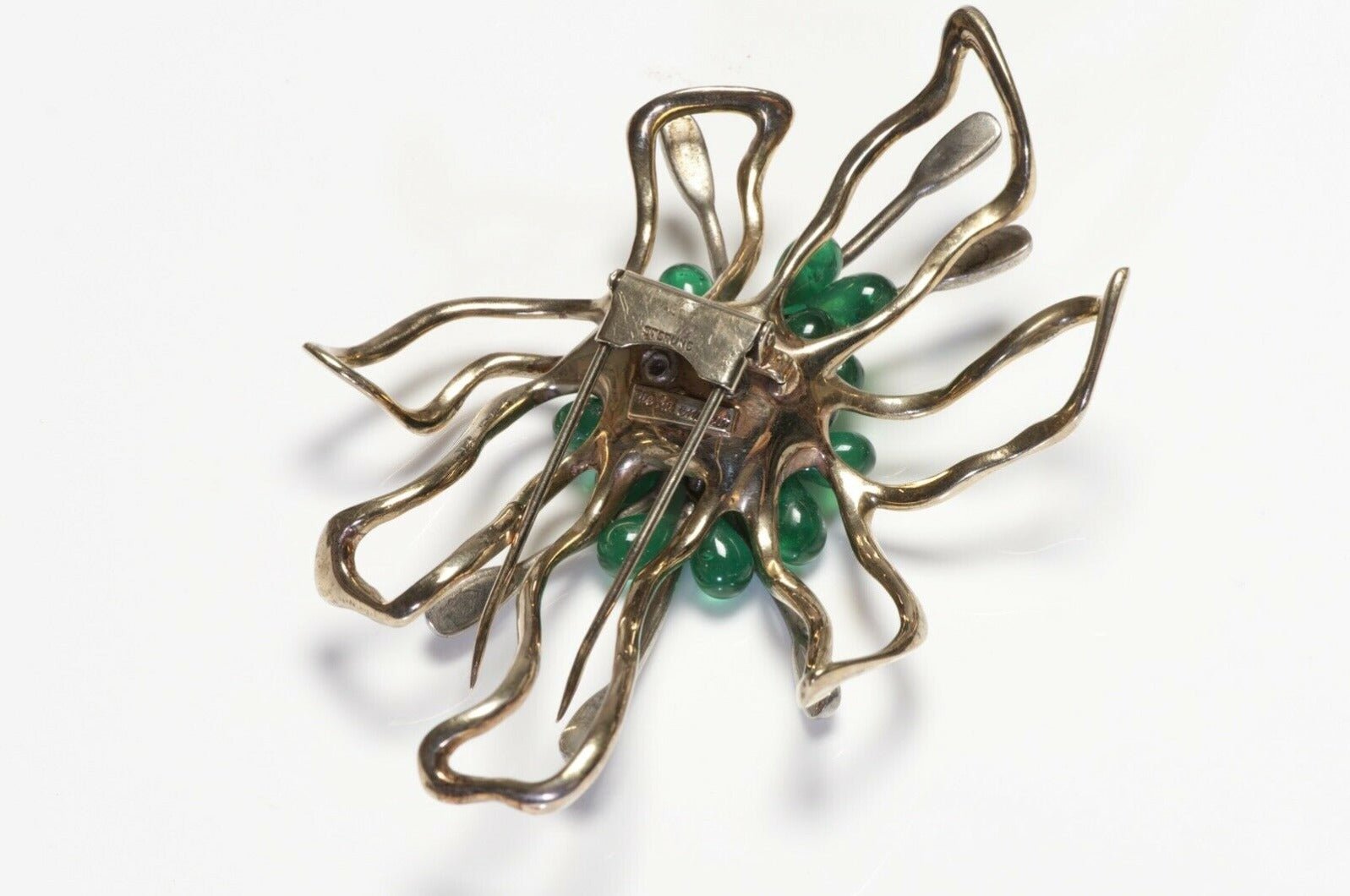 Nettie Rosenstein Sterling Silver Green Glass Crystal Flower Brooch