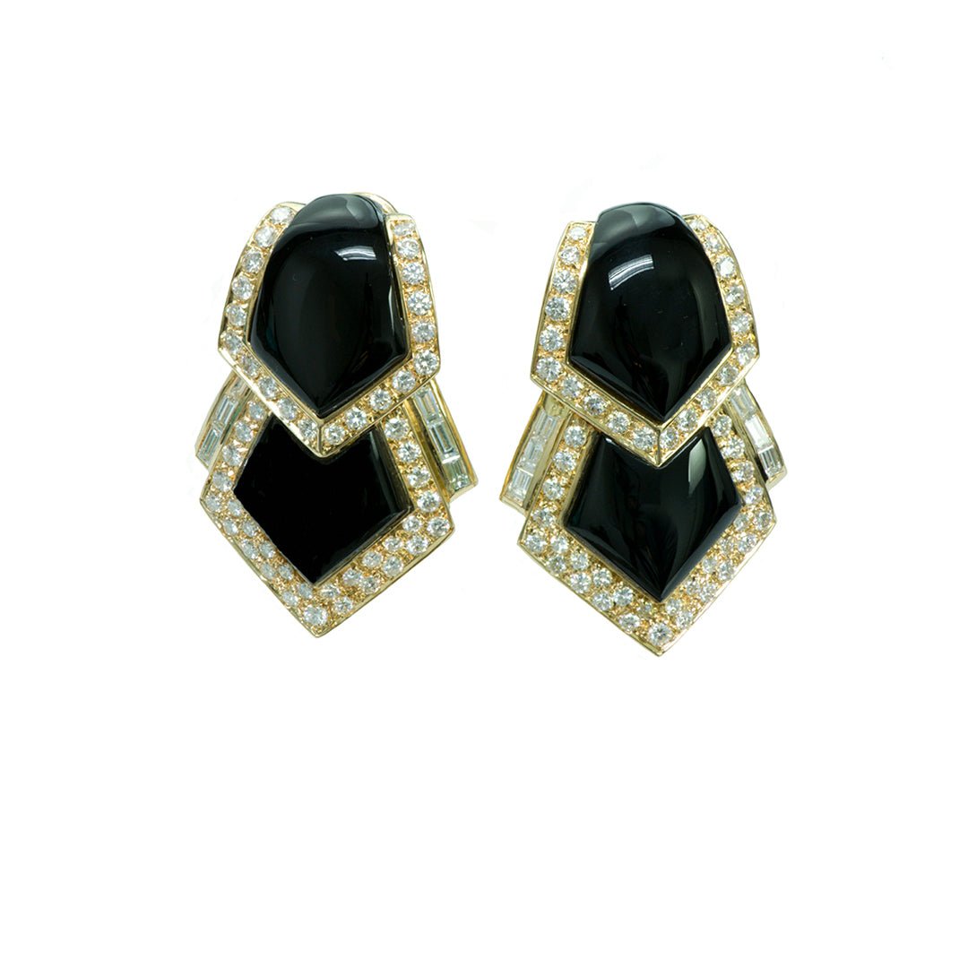 Onyx 18K Yellow Gold Diamond Earrings