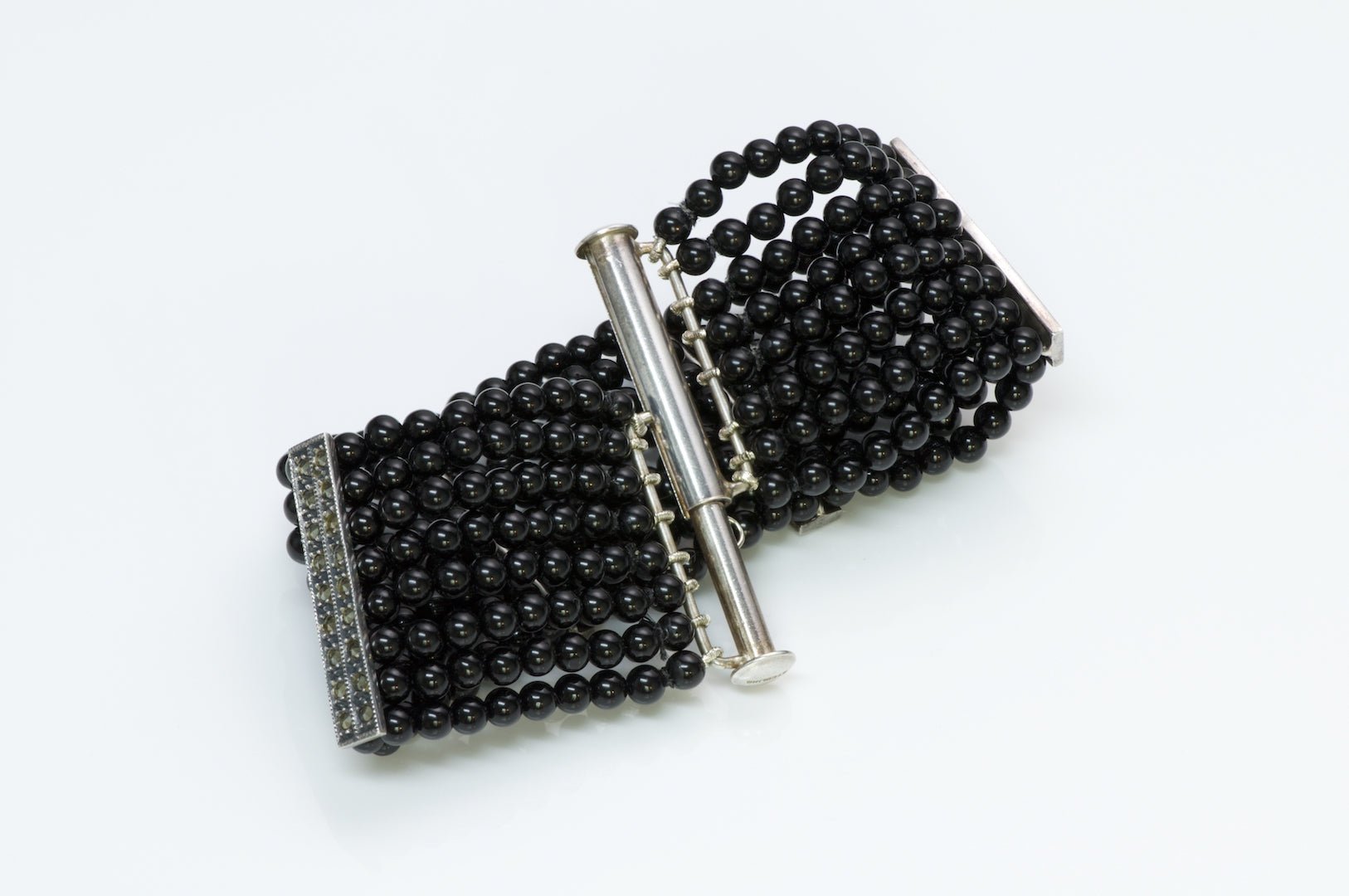 Onyx Marcasite Silver Beaded Bracelet