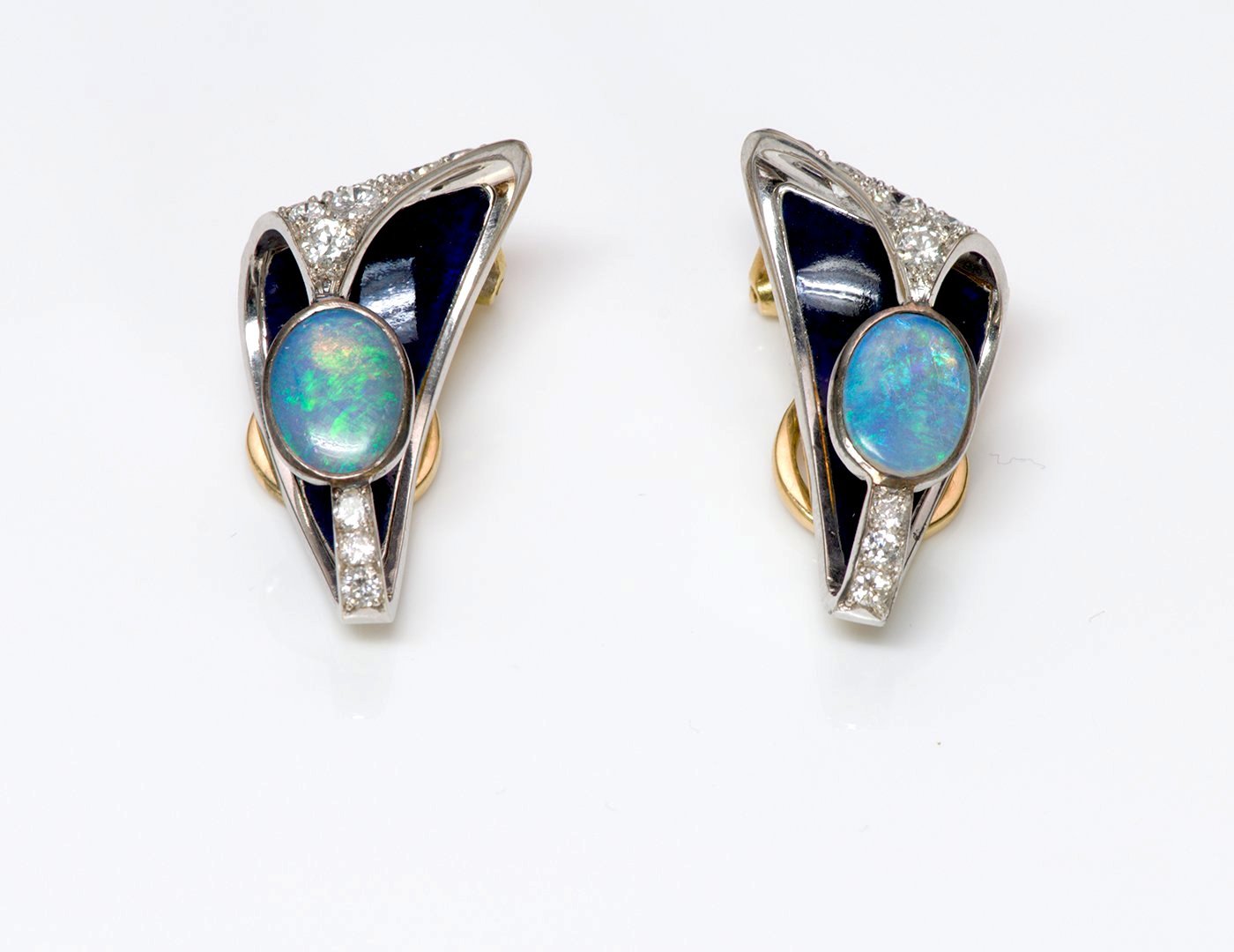Opal Diamond Enamel Gold Earrings and Ring Suite