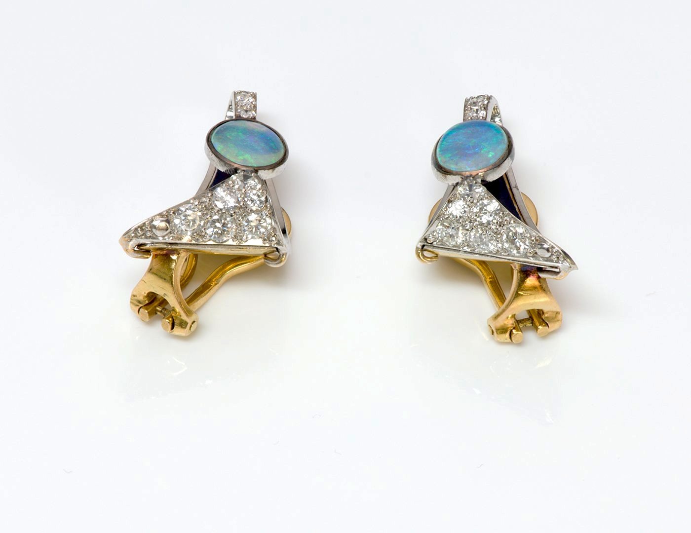 Opal Diamond Enamel Gold Earrings and Ring Suite