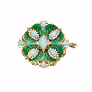 Opal Diamond Gold Enamel Pendant/Brooch