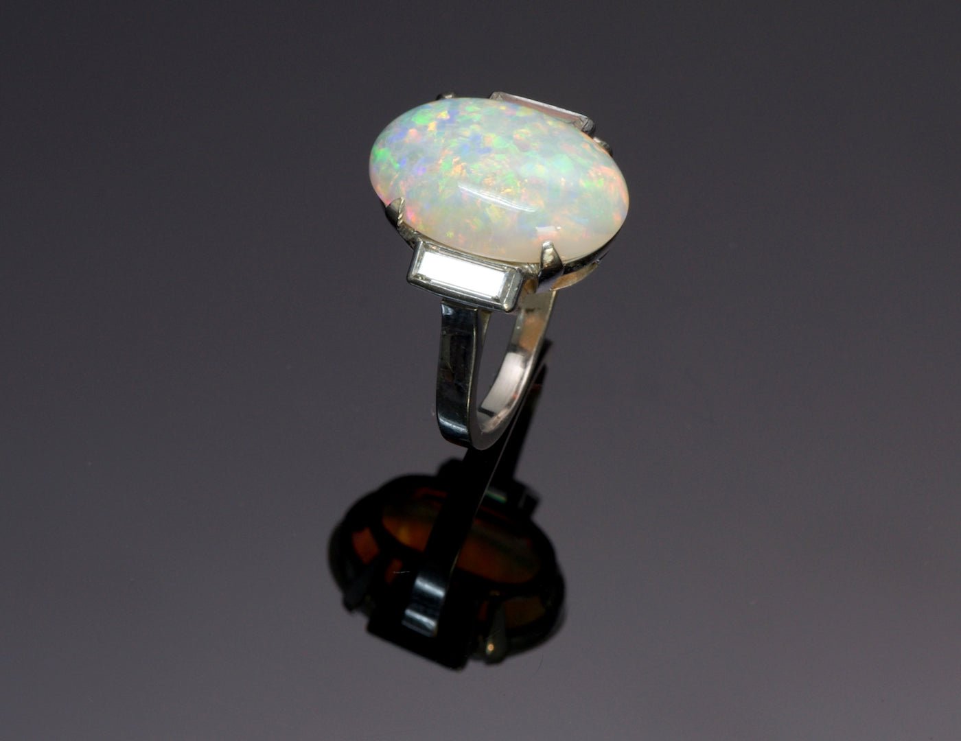 Opal Diamond Platinum Ring