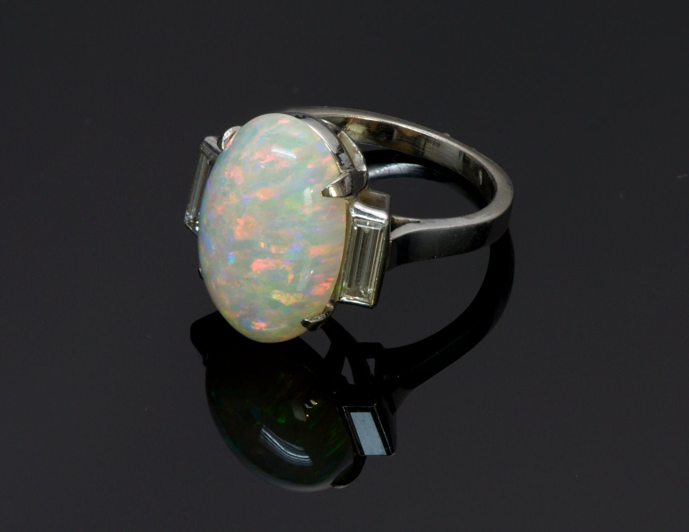 Opal Diamond Platinum Ring