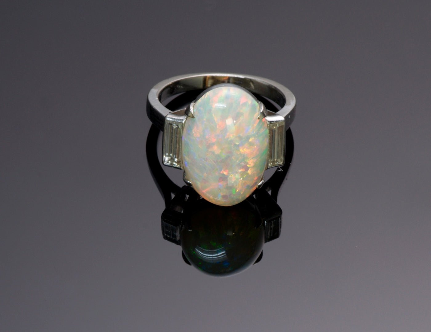 Opal Diamond Platinum Ring