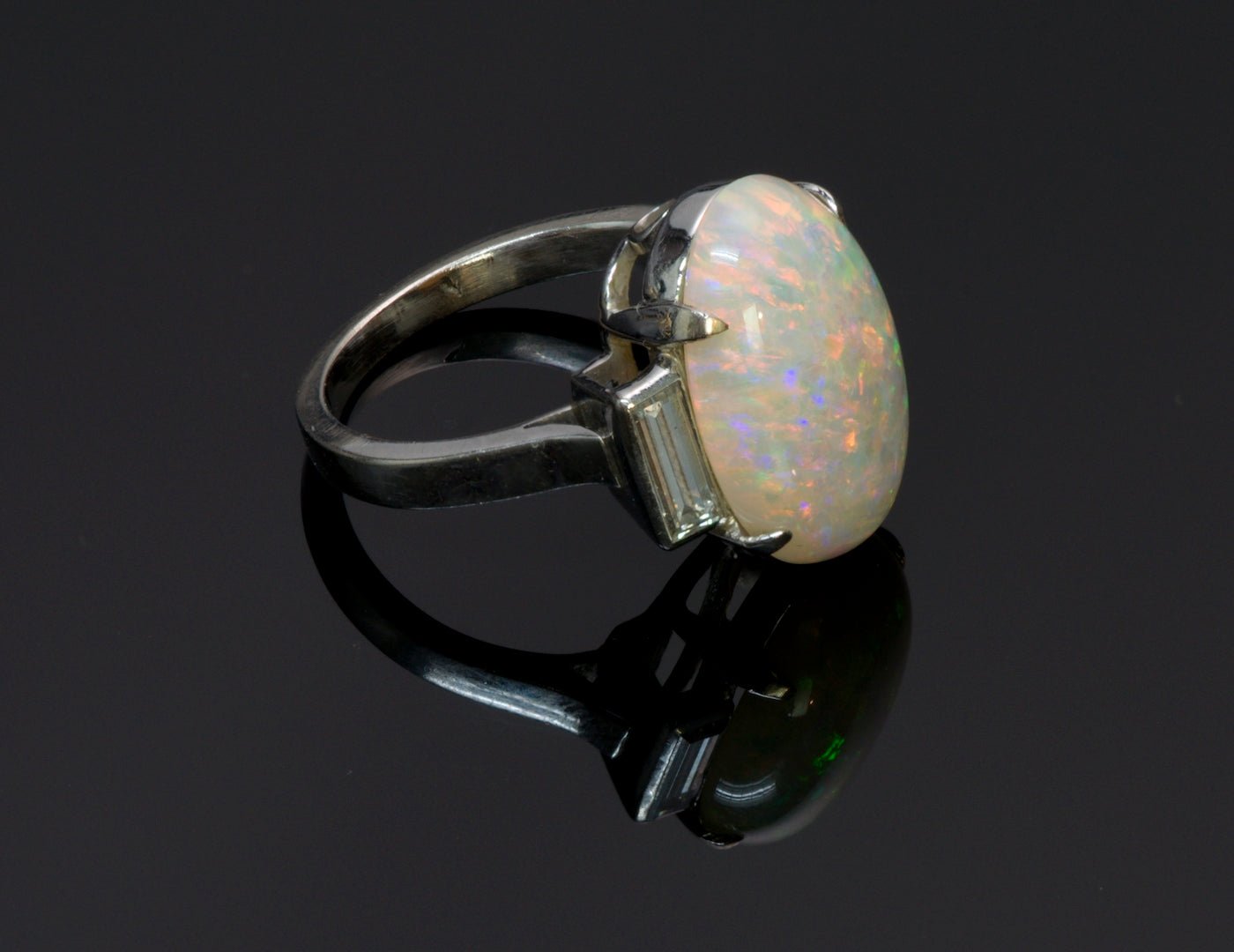 Opal Diamond Platinum Ring