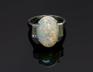 Opal Diamond Platinum Ring