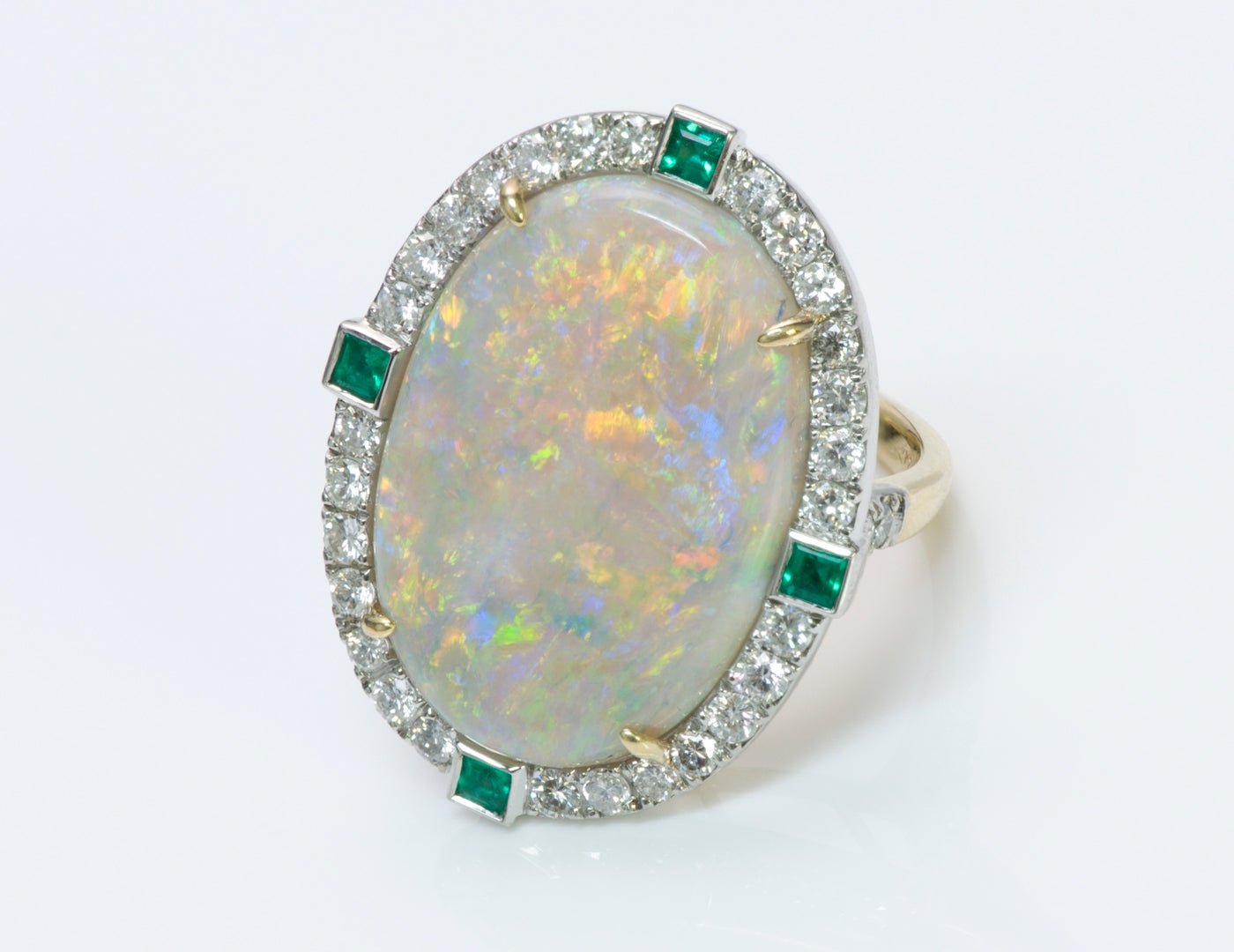 Opal Emerald Diamond Gold Platinum Ring
