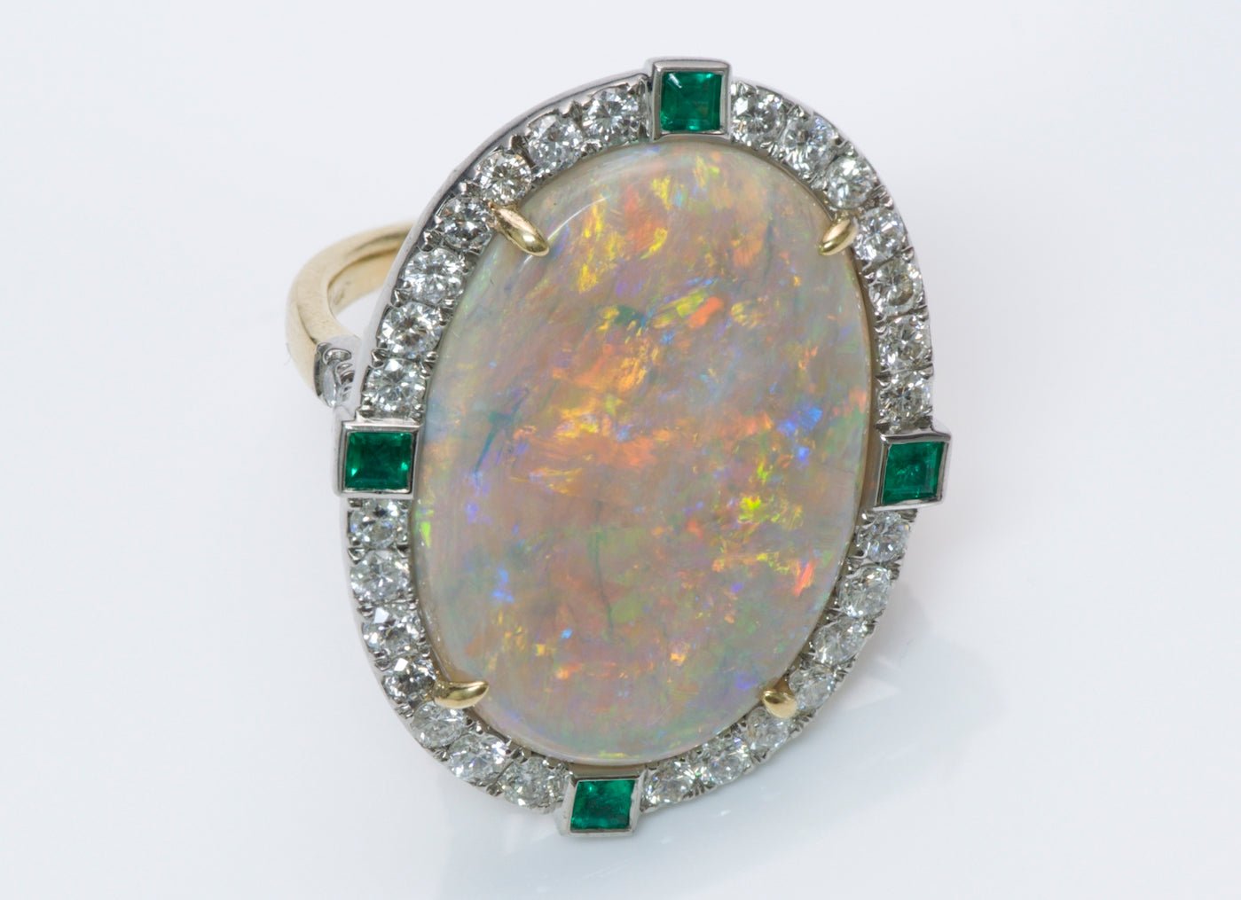 Opal Emerald Diamond Gold Platinum Ring