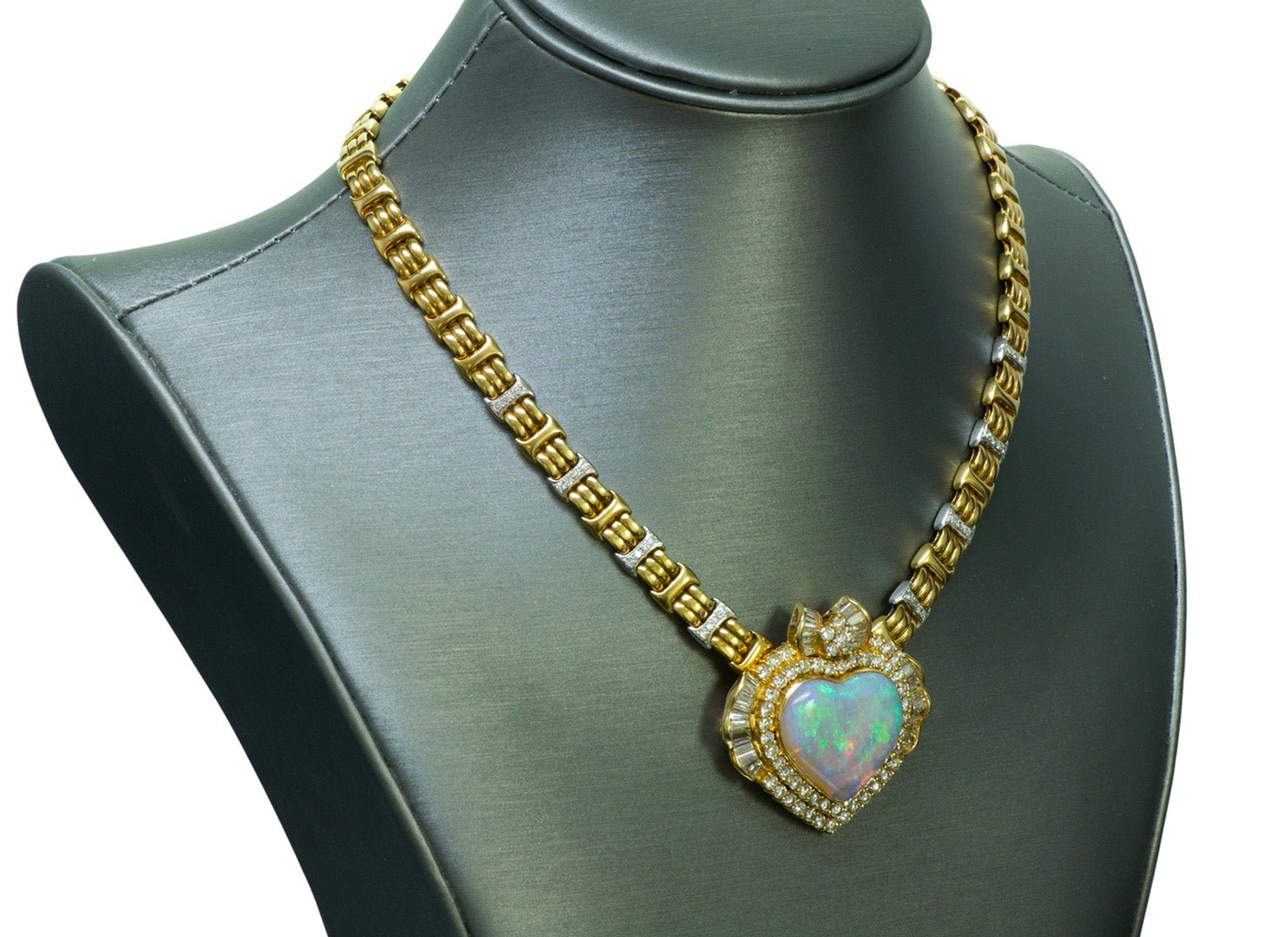 Opal Heart Gold Diamond Necklace Pendant Brooch