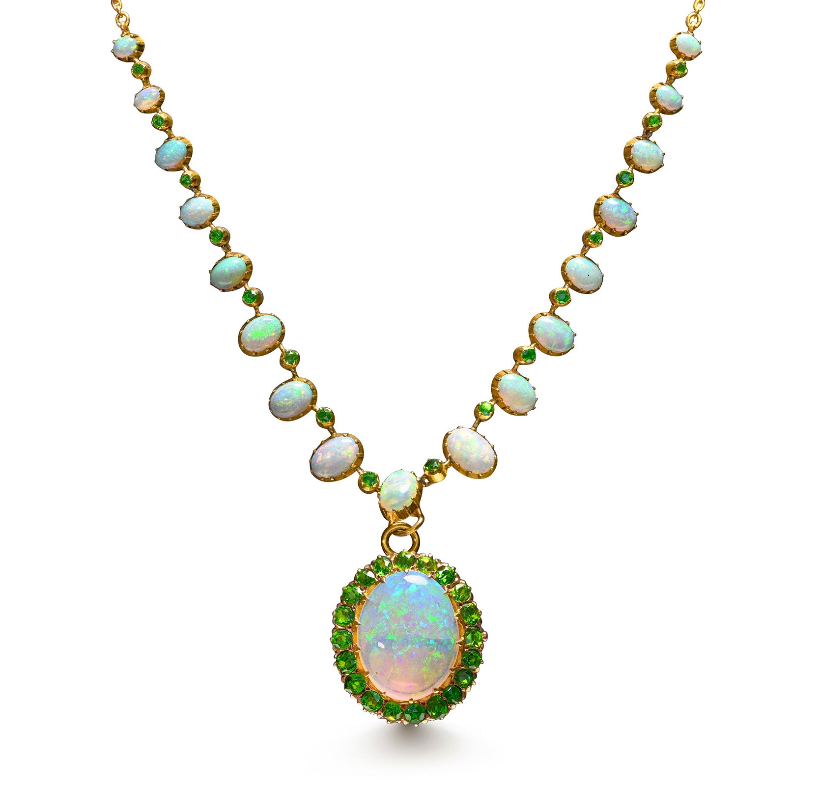 Antique Gold Opal Demantoid Necklace